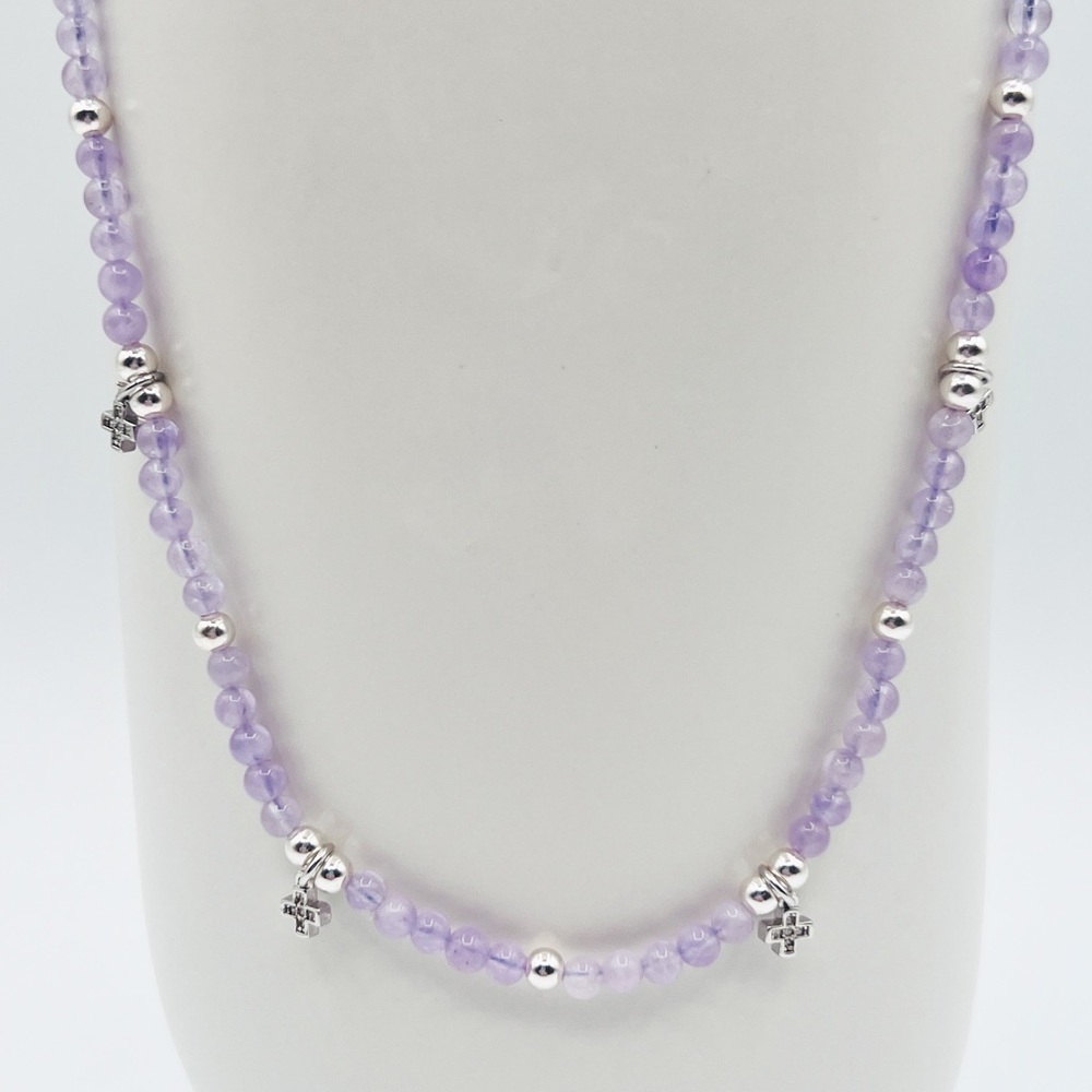 LAVENDER jade necklace with cz cross connectors - Picture 2 of 10